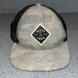 Salty Crew Boy's Youth Gray Black Trucker Snapback Hat Camo OSFM  Excellent cond
